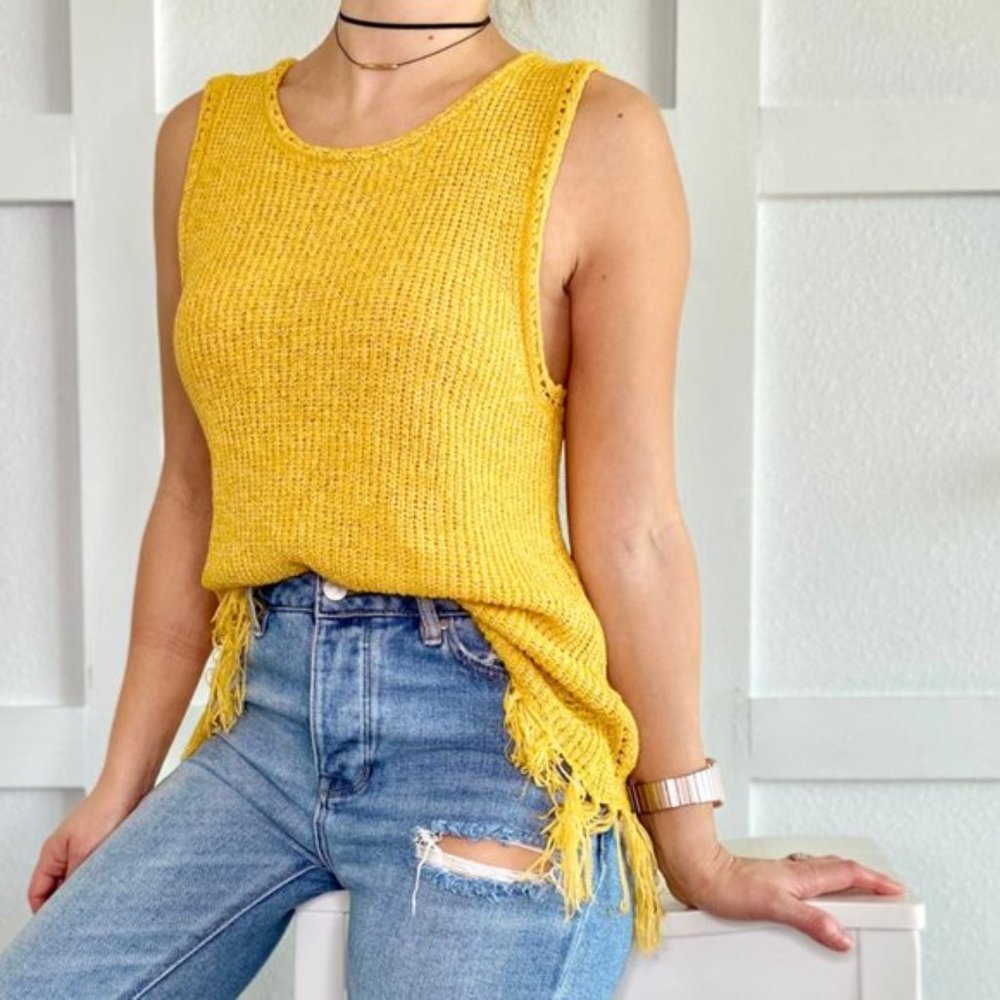 Anthropolgie Pepin yellow Crochet Knit Fringe Tank